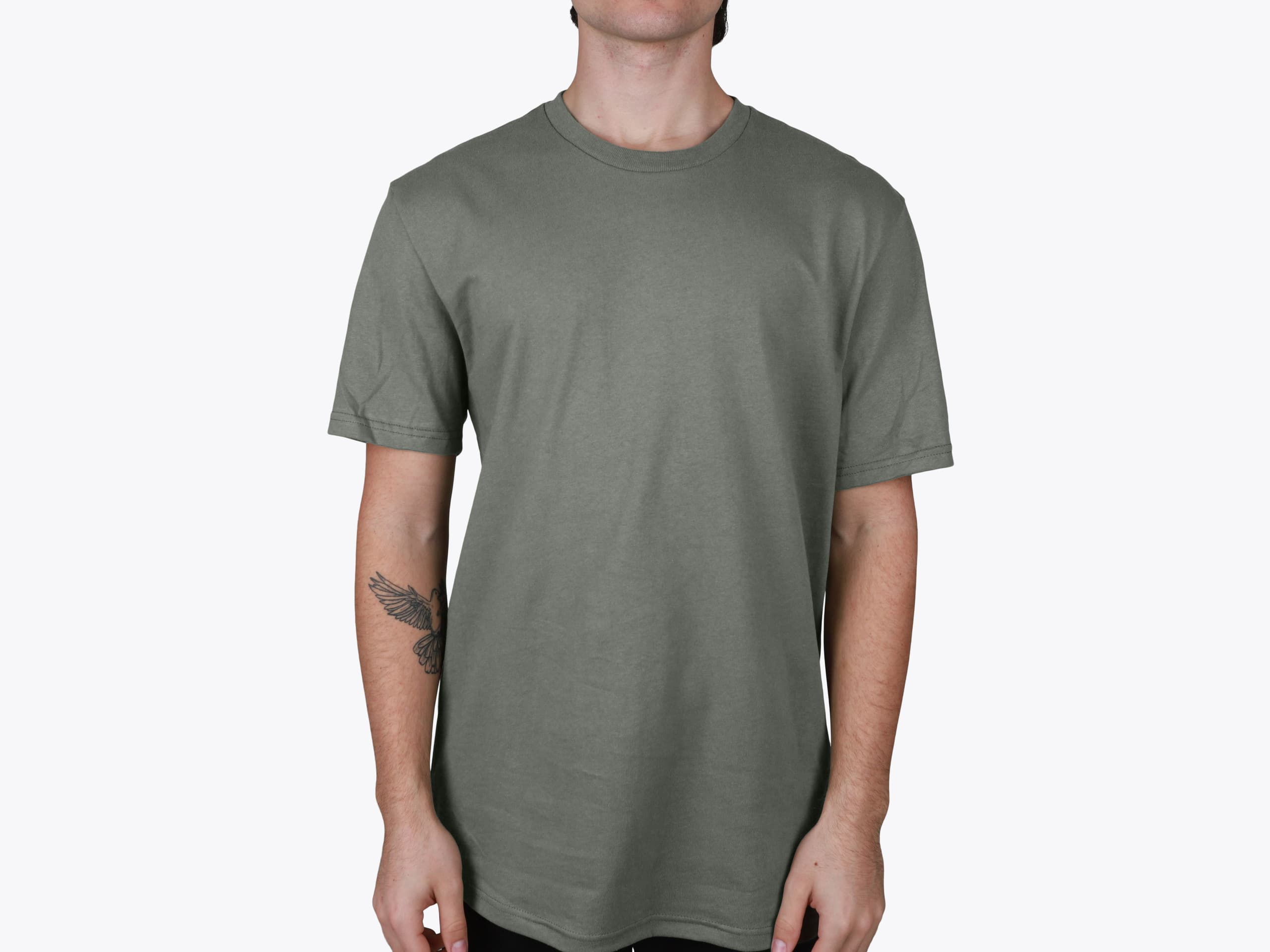 Allmade AL3000 Unisex Heavyweight Recycled Cotton Tee in Ash Grey (model:male, size:medium, view:front)