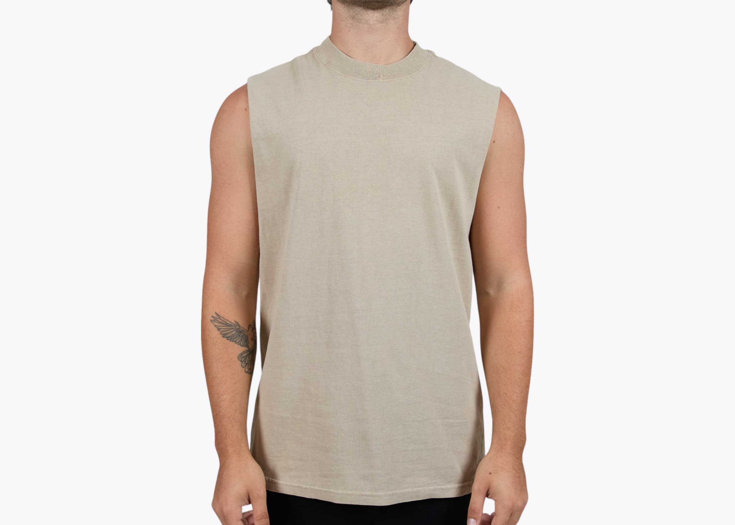 AS Colour 5084 Heavy Faded Tank in Faded Khaki (model:male, size:medium, view:front)