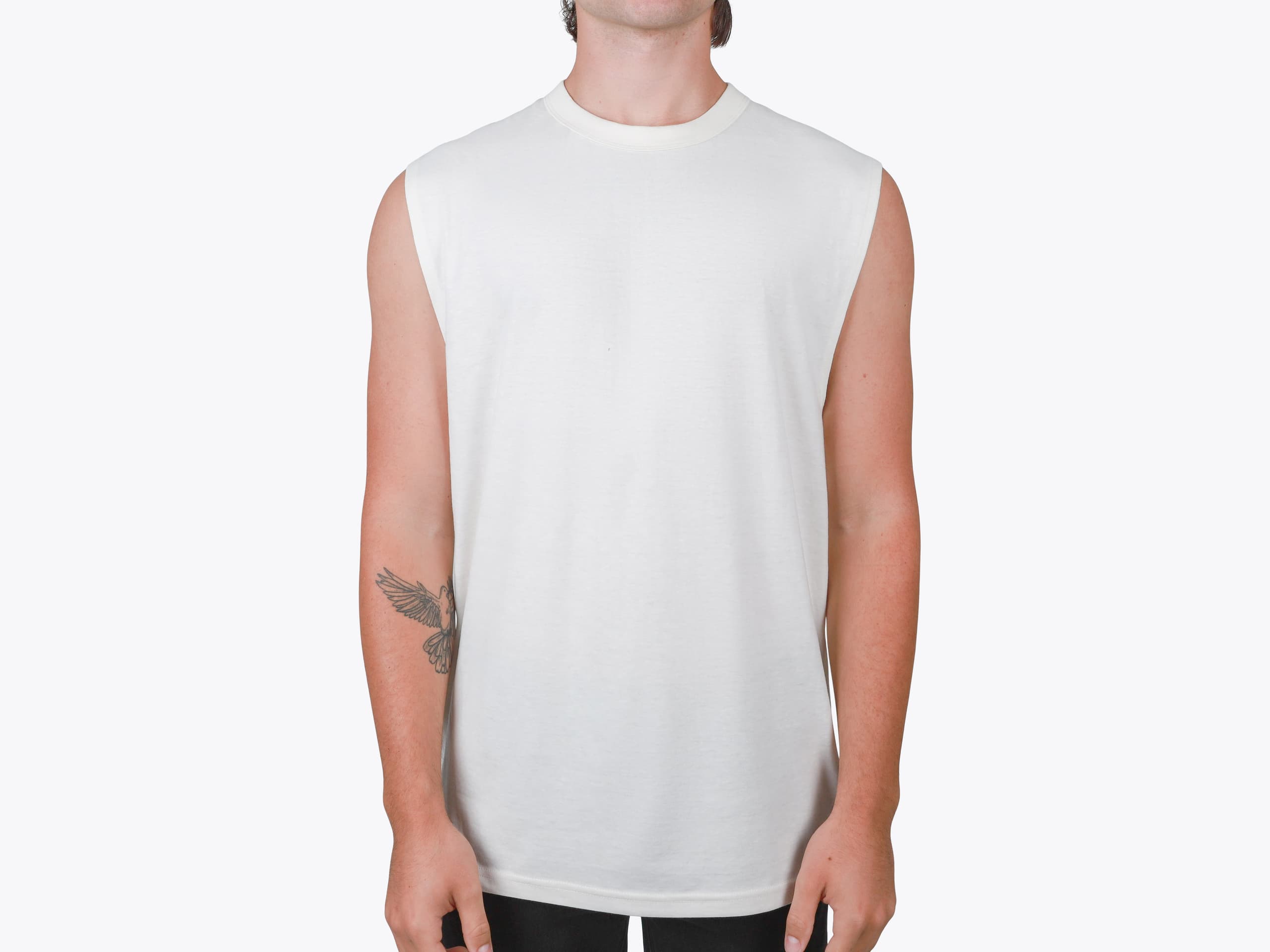 AS Colour 5611 Staple Active Blend Tank in Ecru (model:male, size:medium, view:front)