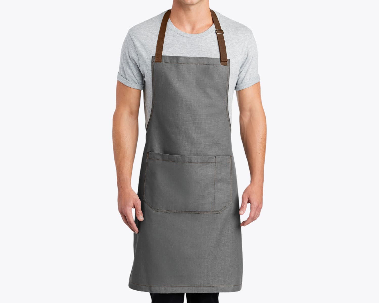 Port Authority A800 Market Full-Length Bib Apron in Ash Grey (size:one size fits most, view:front)